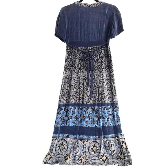 SOLD!! Carole Little Petite 4 Navy Blue Velvet Rayon Paisley Short Sleeve Dress - Picture 4 of 7